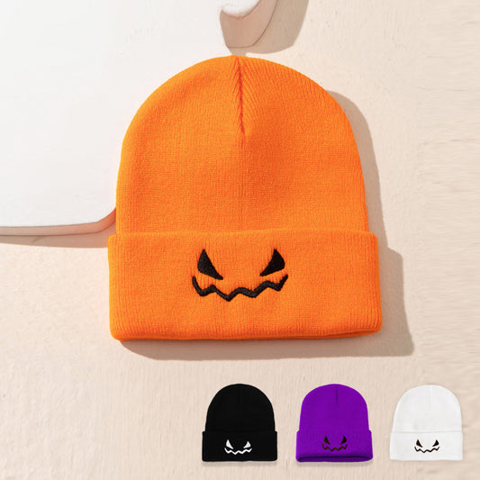 Gorro de punto con mueca bordada de Halloween