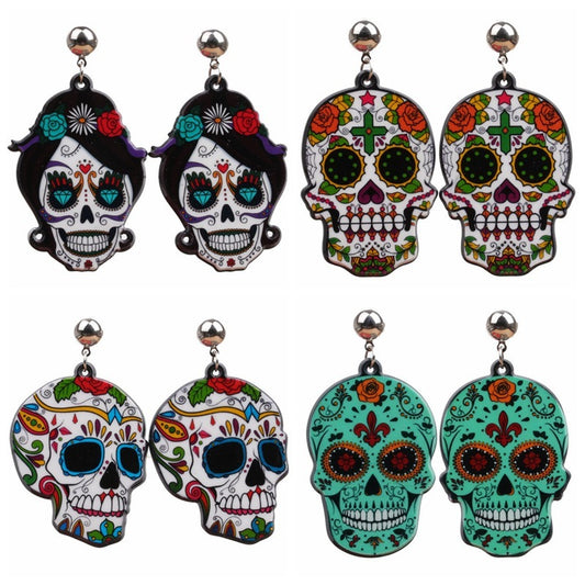 Pendientes de calavera acrílica de moda para Halloween para mujer