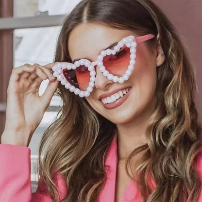 Women Fashion Pearl Heart Sunglasses