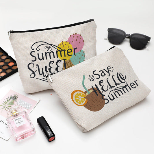 Bolsa de cosméticos de lino y algodón impermeable para viajes