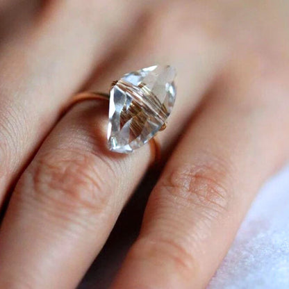 Anillo de cristal de piedra natural DIY retro de moda para mujer, joyería geométrica elegante
