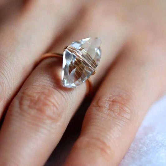 Bague en cristal de pierre naturelle à la mode rétro pour femmes, bijoux géométriques élégants