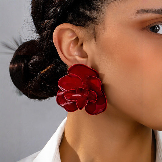 Retro Exaggerated Three Dimensional Metal Floral Earrings Alloy Flowers