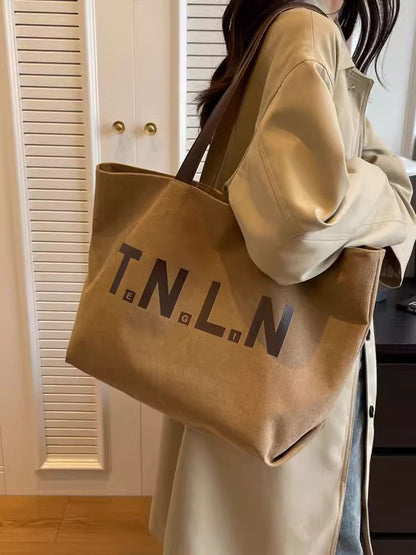 Bolso de mano de lona con estampado de letras informal a la moda para mujer