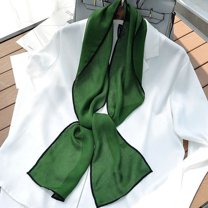 Bufanda de seda larga y pequeña de color liso a la moda para mujer, estilo elegante