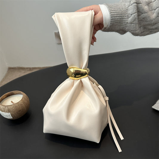 Women Retro Pleated Solid Color Handbag