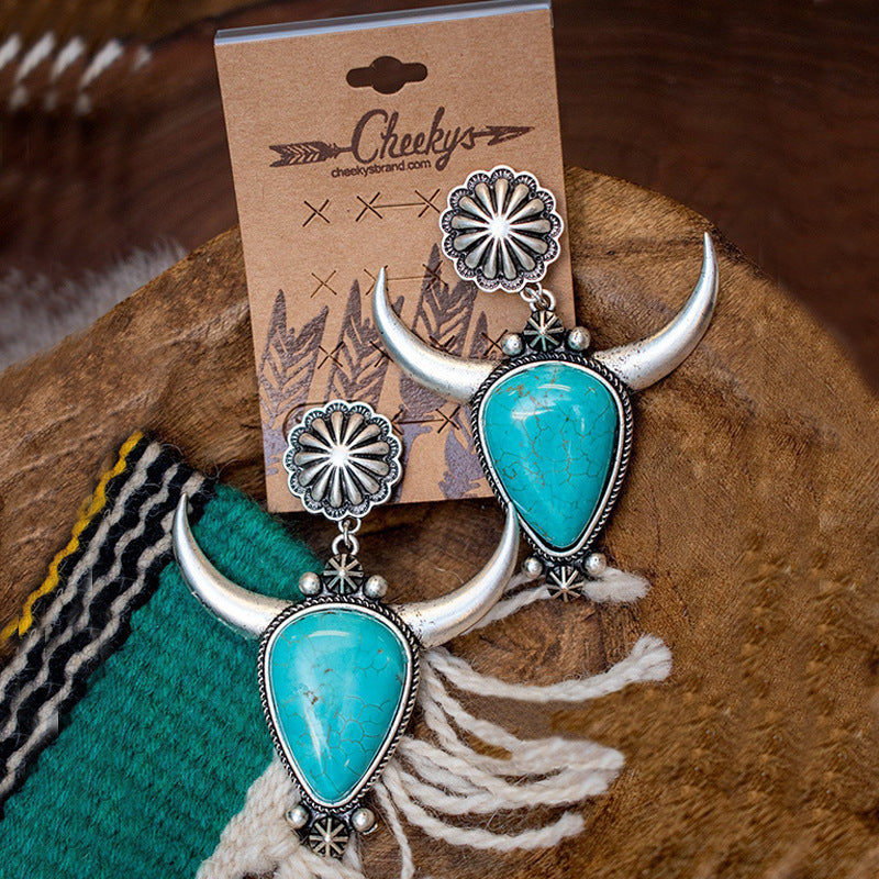 Boucles d'oreilles bohèmes vintage en forme de goutte d'eau pour femme, turquoise verte