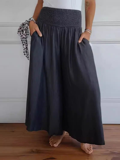 Pantalones casuales de cintura alta y pierna ancha para mujer, poliéster