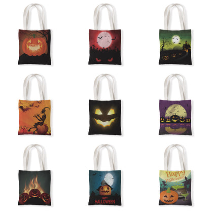 Bolsa de lona con diseño de calabaza y murciélago de Halloween