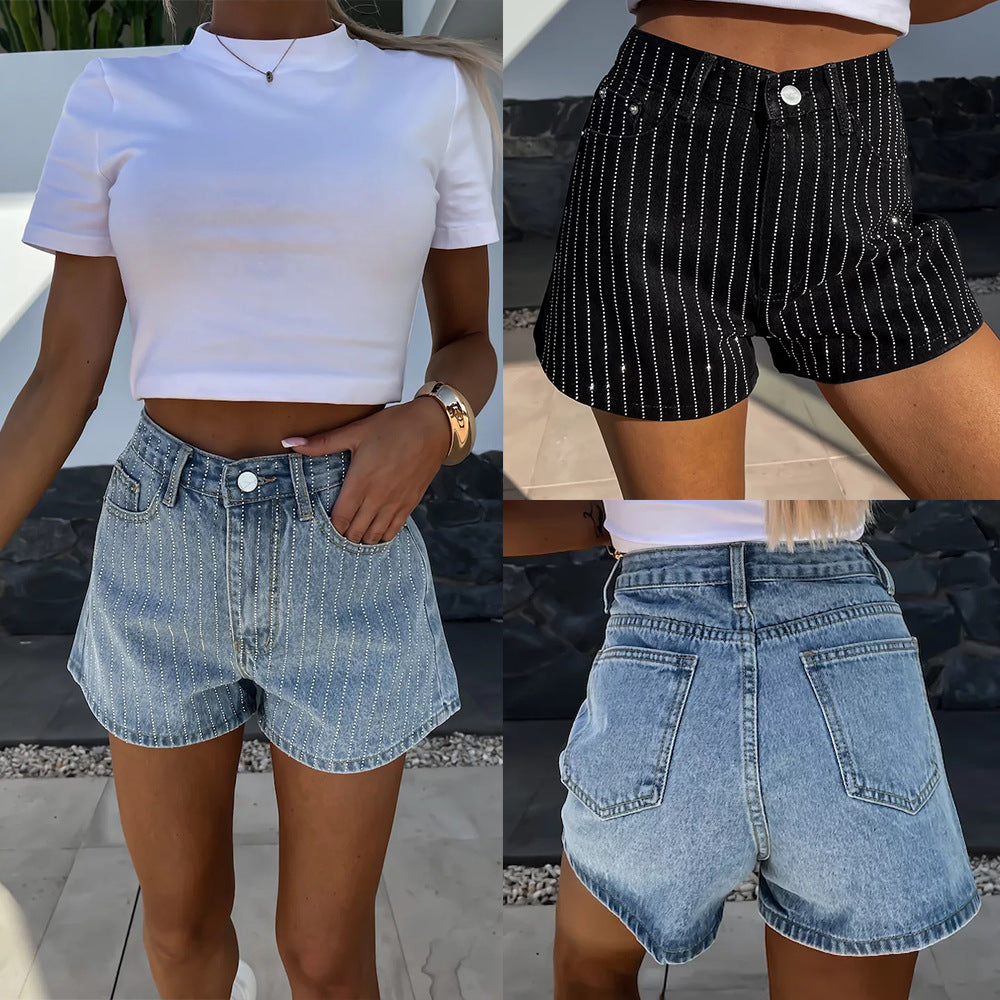 Short en jean à strass pour femme, style streetwear, élégant et décontracté