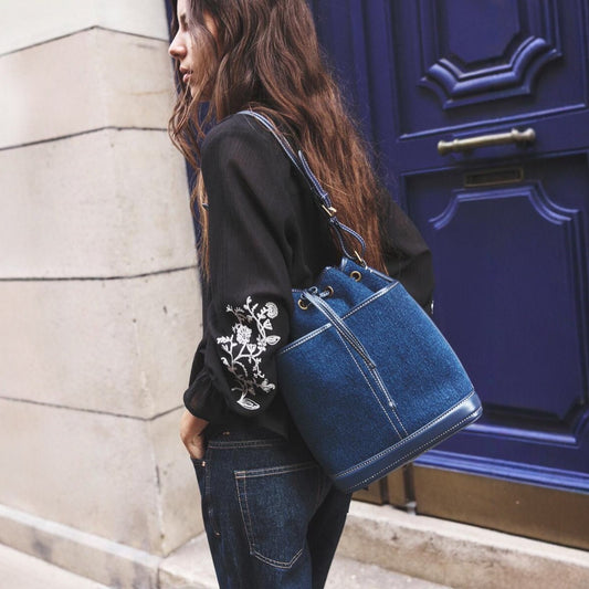 Fashion Denim PU Stitching Bucket Bag