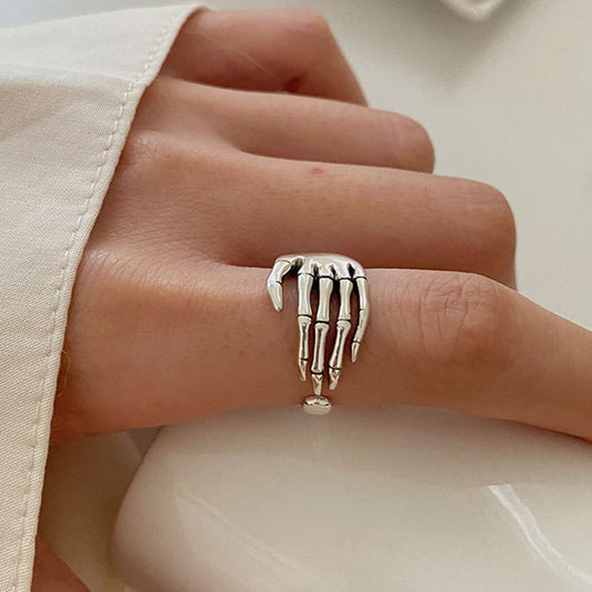Adjustable Silver Plated Brass Ring Trend Halloween Punk Skeleton
