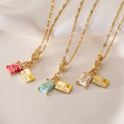 Collar con colgante geométrico de gota de aceite bañado en bronce para mujer