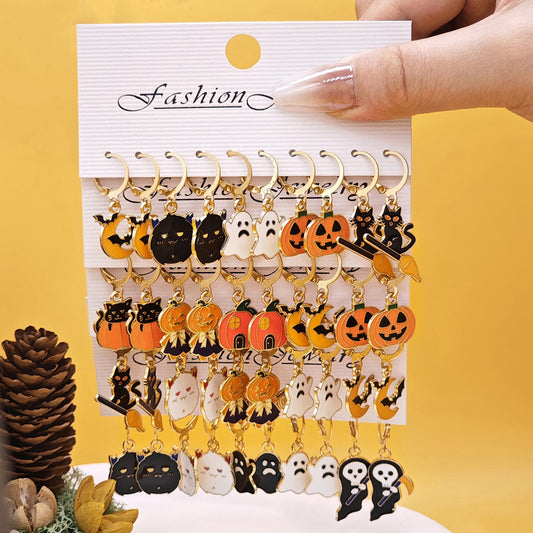 Pendientes creativos de calabaza fantasma demonio de Halloween con aceite