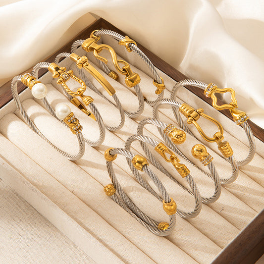 Women Fashion Steel Wire Rope Titanium Steel Twist Bracelet