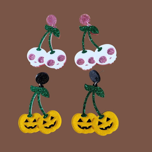Pendientes de calavera acrílica con purpurina para Halloween para mujer