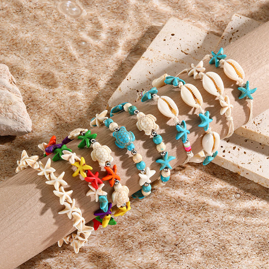 Women Fashion Boho Woven Knot Natural Shell Bracelet