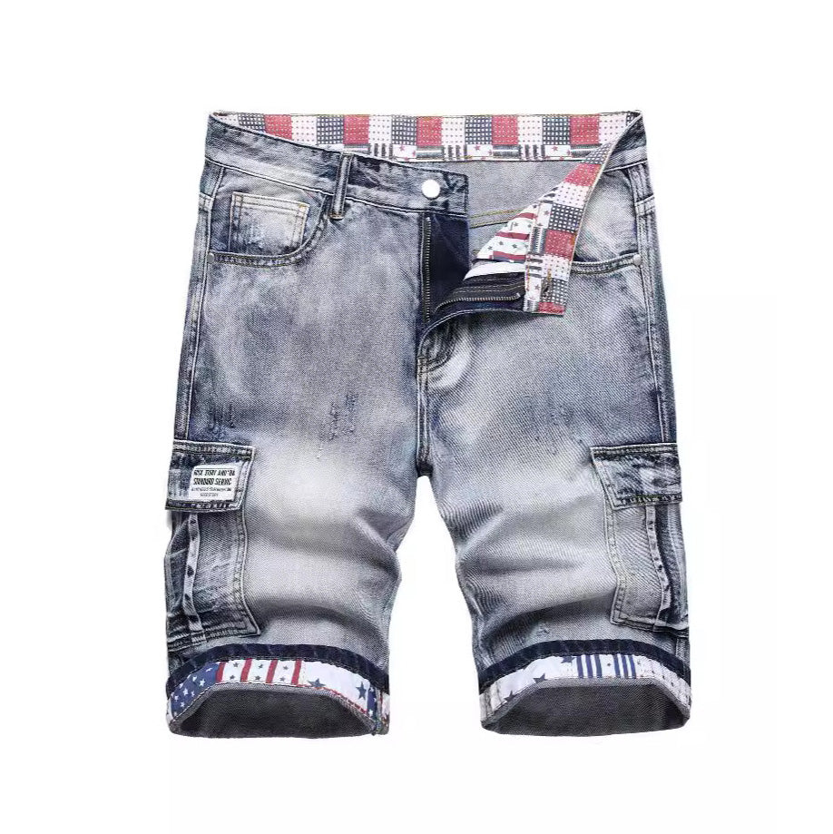 Short en jean décontracté pour homme avec plusieurs poches