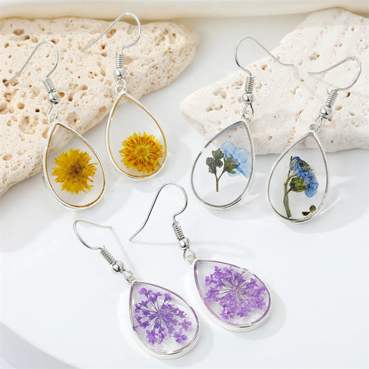 Women Bohemian Transparent Resin Eternal Flower Earrings