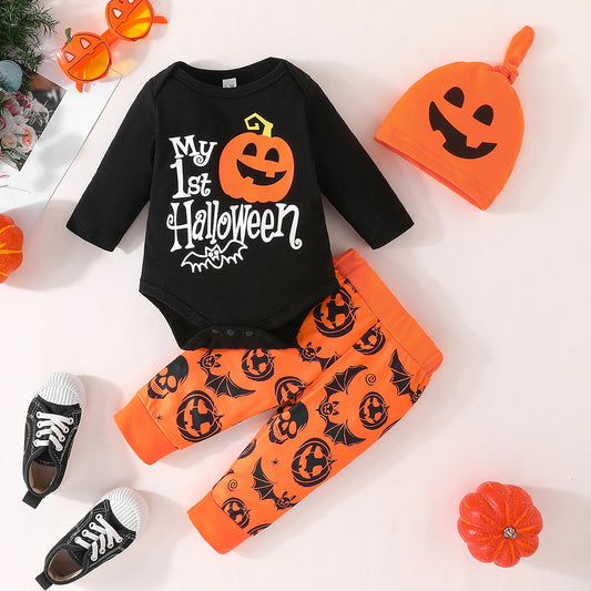 Kids Baby Boys Girls Long Sleeve Pumpkin Romper Set