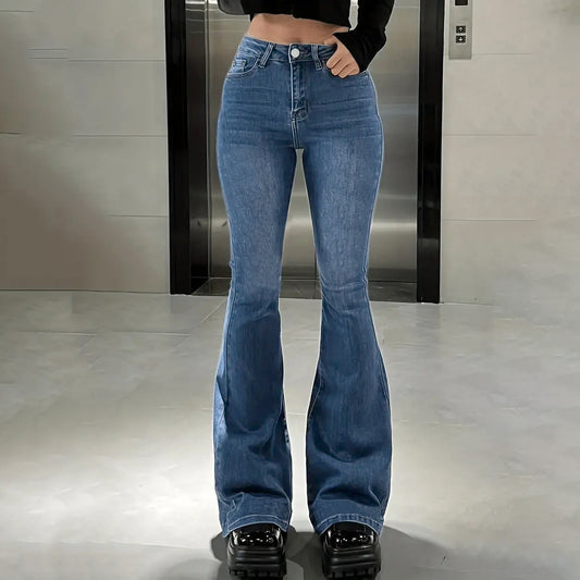Jean évasé taille haute décontracté pour femme