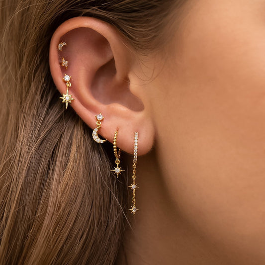 Women Fashion Zircon Star Moon Chain Tassel Earrings Set