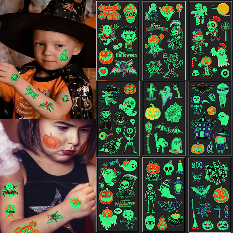 Ensemble de tatouages temporaires lumineux pour enfants, autocollants et décorations d'Halloween
