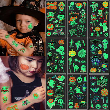 Ensemble de tatouages temporaires lumineux pour enfants, autocollants et décorations d'Halloween