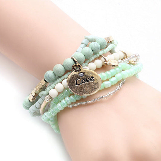 Conjunto de pulseras de cuentas multicapa estilo bohemio retro para mujer