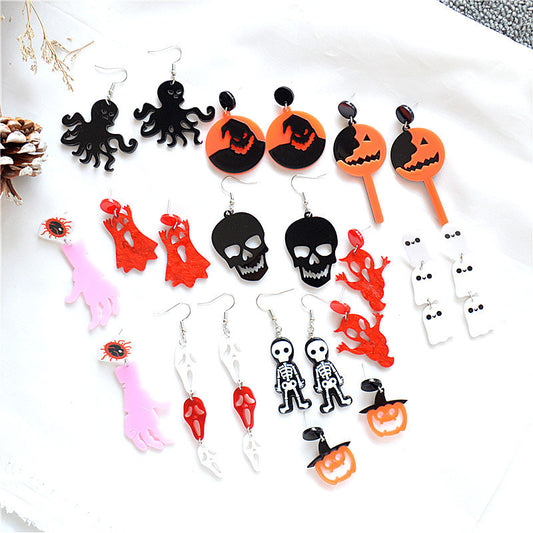 Pendientes colgantes de acrílico con diseño de esqueleto de Halloween para mujer