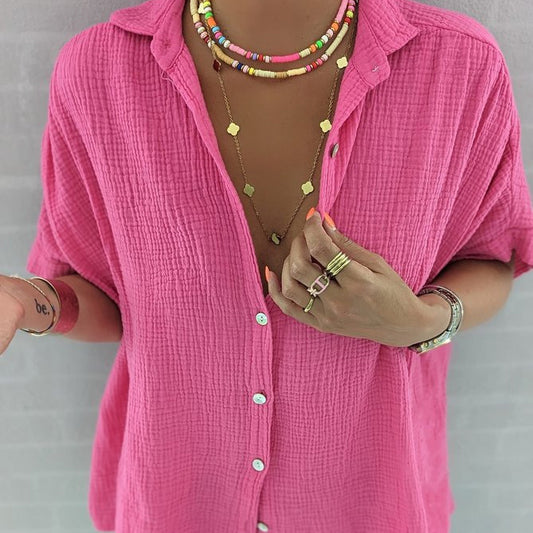 Women Fashion Casual Simple Pleated Blouse