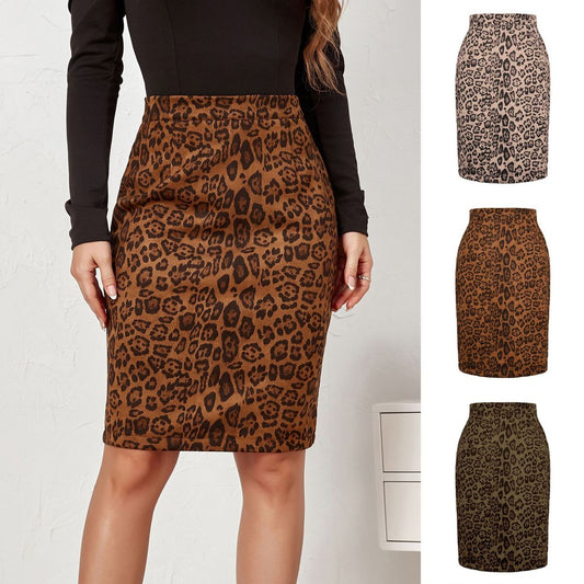 Falda sexy de ante con estampado de leopardo para mujer en varios colores