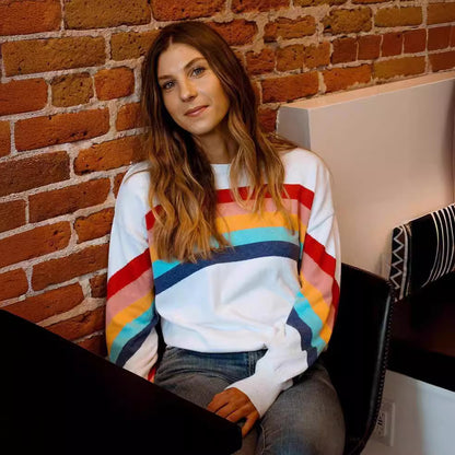 Sudadera informal de manga larga con rayas arcoíris para mujer