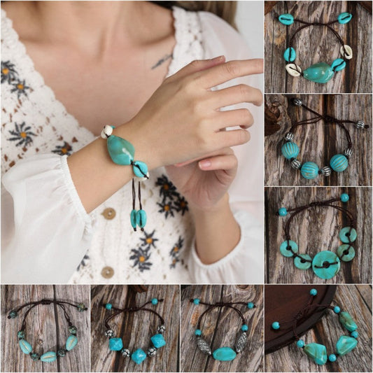 Bohemian Handmade Beaded Turquoise Stone Bracelet