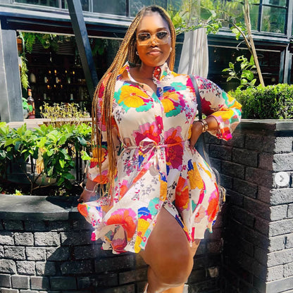 Women Fashion Elegant Plus Size Floral Printed Dress