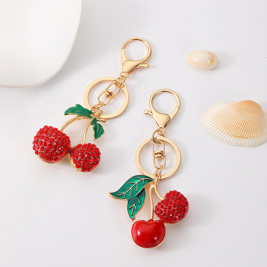 Creative Personality Rhinestone Cherry Key Chain