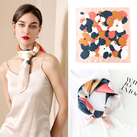 Bufanda de seda cuadrada con estampado multicolor de moda de verano para mujer