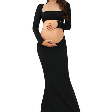 Pregnant Women Fashion Long Sleeve Square Neck Dress