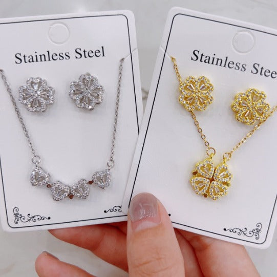 Women Fashion Zircon Necklace Earrings Set