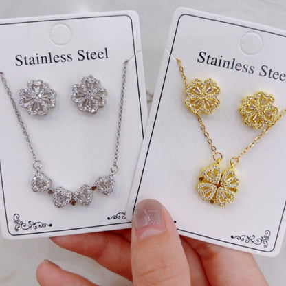 Women Fashion Zircon Necklace Earrings Set