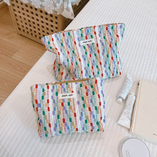 Bolsa de cosméticos tejida multicolor sencilla
