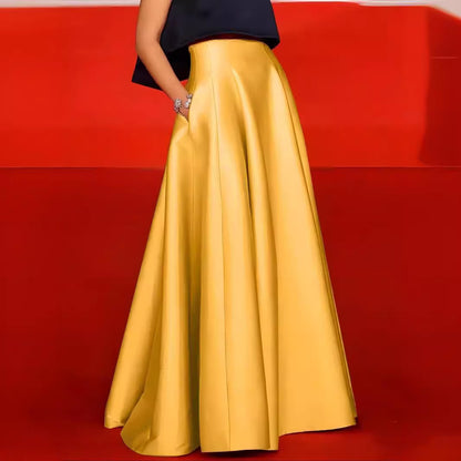 Falda elegante de cintura alta de color liso a la moda para mujer, mezcla de poliéster