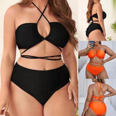 Fashion Summer Vacation Women Plus Size Solid Color Bikini