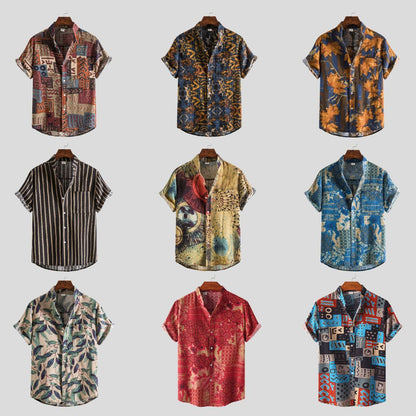 Camisa de verano para hombre con estampado de rayas y flores diminutas en 3D