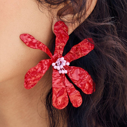 Personalized Exaggerated Metal Floral Earrings - Unique Flower Style Jewelry