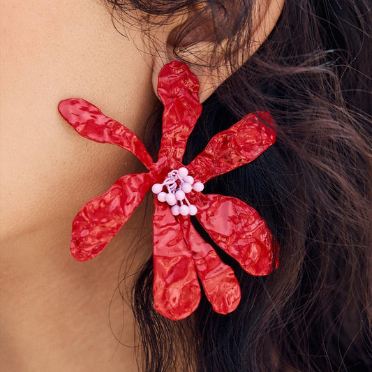 Personalized Exaggerated Metal Floral Earrings - Unique Flower Style Jewelry