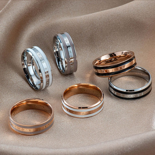 Women Fashion Simple 18k Rose Gold Oil Titanium Steel Ring