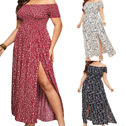 Vestido largo bohemio informal con estampado floral y hombros descubiertos para mujer, talla grande