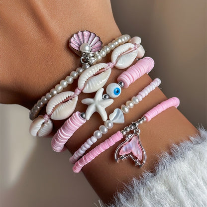 Summer Ocean Wind Shell Starfish Sea Bracelet 5 Piece Set