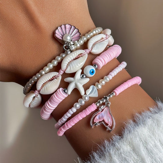 Summer Ocean Wind Shell Starfish Sea Bracelet 5 Piece Set
